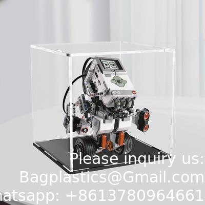 Clear Acrylic Display Case,Self-Assembly Display Box with Black Acrylic Base,Countertop Box Cube Organizer Stand Riser