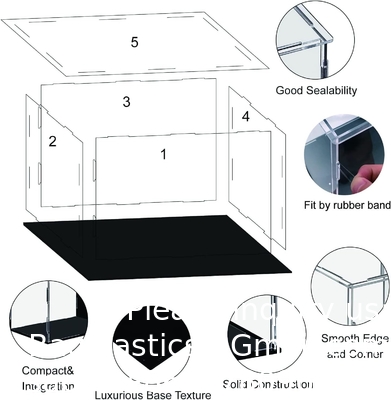 Clear Acrylic Display Case,Self-Assembly Display Box with Black Acrylic Base,Countertop Box Cube Organizer Stand Riser