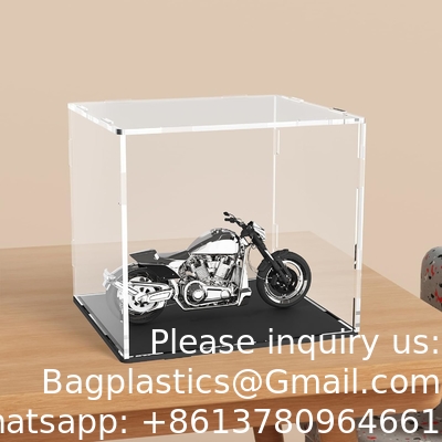 Clear Acrylic Display Case,Self-Assembly Display Box with Black Acrylic Base,Countertop Box Cube Organizer Stand Riser