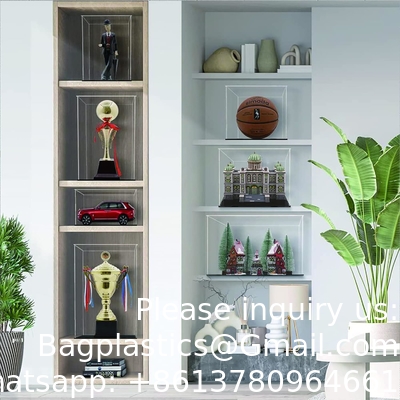 Clear Acrylic Display Case,Self-Assembly Display Box with Black Acrylic Base,Countertop Box Cube Organizer Stand Riser