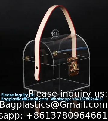 High-End Bamboo Handle Acrylic Portable Square Box Portable Candy Gift Box