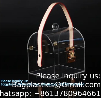 High-End Bamboo Handle Acrylic Portable Square Box Portable Candy Gift Box