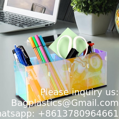 Colorful Transparent Pencil Holders,Acrylic Pen Holder,Makeup Organizer 4 Compartments For Desk,Vanity,Office