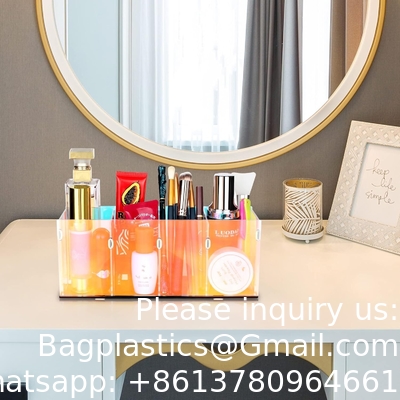 Colorful Transparent Pencil Holders,Acrylic Pen Holder,Makeup Organizer 4 Compartments For Desk,Vanity,Office