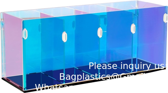 Colorful Transparent Pencil Holders,Acrylic Pen Holder,Makeup Organizer 4 Compartments For Desk,Vanity,Office