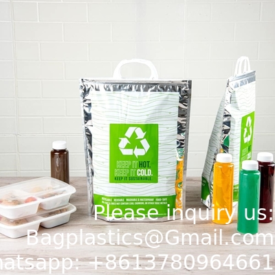 11.8 X 5.9 X 15 Inch Hot And Cold Bag, 1 Triple Layer Insulated Bag - Snap Lock Handles, Waterproof, Green &amp; Silver