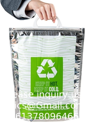 11.8 X 5.9 X 15 Inch Hot And Cold Bag, 1 Triple Layer Insulated Bag - Snap Lock Handles, Waterproof, Green &amp; Silver