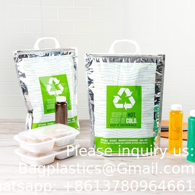 11.8 X 5.9 X 15 Inch Hot And Cold Bag, 1 Triple Layer Insulated Bag - Snap Lock Handles, Waterproof, Green &amp; Silver