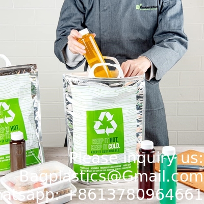 11.8 X 5.9 X 15 Inch Hot And Cold Bag, 1 Triple Layer Insulated Bag - Snap Lock Handles, Waterproof, Green &amp; Silver