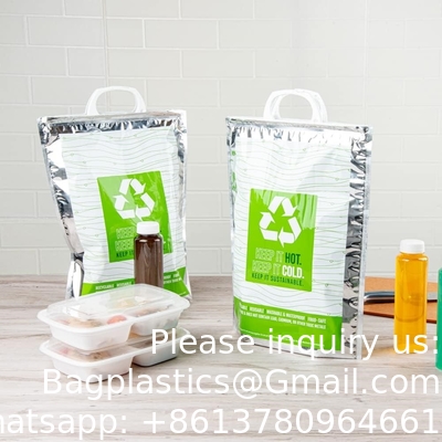11.8 X 5.9 X 15 Inch Hot And Cold Bag, 1 Triple Layer Insulated Bag - Snap Lock Handles, Waterproof, Green &amp; Silver