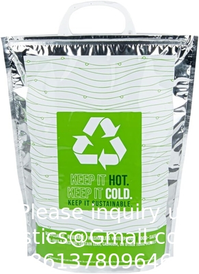 11.8 X 5.9 X 15 Inch Hot And Cold Bag, 1 Triple Layer Insulated Bag - Snap Lock Handles, Waterproof, Green &amp; Silver