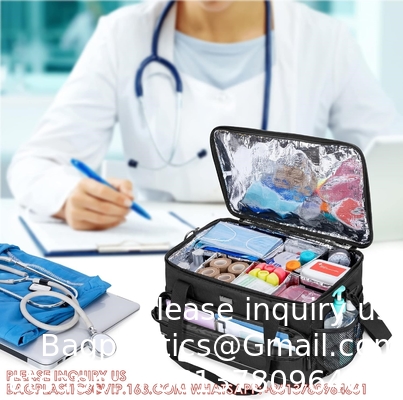Large Insulated Medical Bag With Adjustable Dividers, Easy Clean Trauma Bag, Medicine Supplies Storage Bag For Home