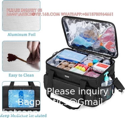 Large Insulated Medical Bag With Adjustable Dividers, Easy Clean Trauma Bag, Medicine Supplies Storage Bag For Home