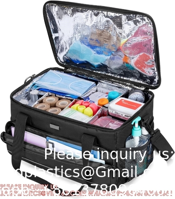 Large Insulated Medical Bag With Adjustable Dividers, Easy Clean Trauma Bag, Medicine Supplies Storage Bag For Home