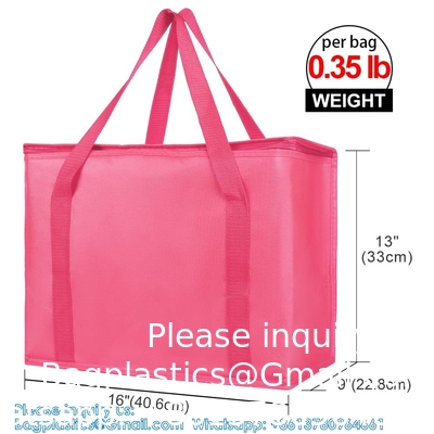 Pack Insulated Reusable Grocery Bag With Zippered Top, X-Large, Frozen Foods Cold, Cooler Shopping, Red