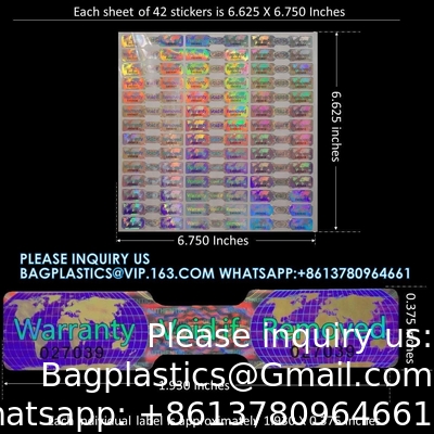 Hologram Tamper Proof Stickers. Tamper Evident Tape. Warranty Void If Removed. Individual Serial Numbers. Large