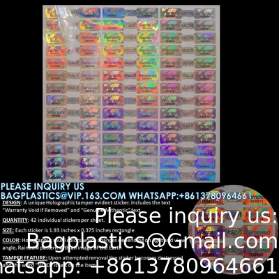 Hologram Tamper Proof Stickers. Tamper Evident Tape. Warranty Void If Removed. Individual Serial Numbers. Large