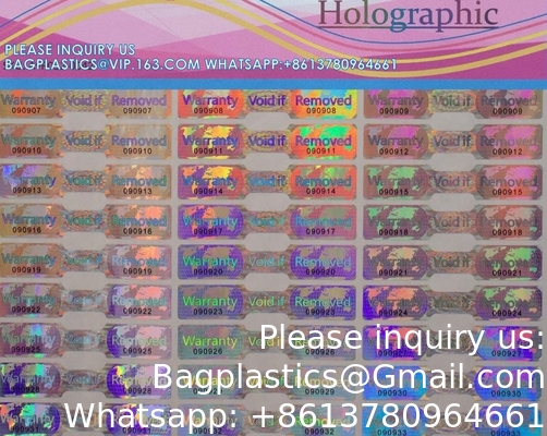 Hologram Tamper Proof Stickers. Tamper Evident Tape. Warranty Void If Removed. Individual Serial Numbers. Large