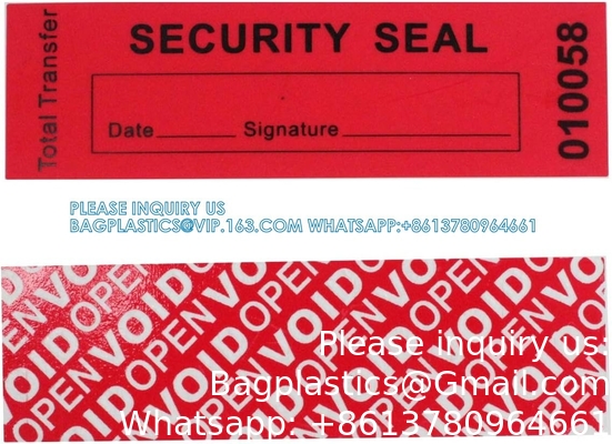 Transfer Tamper Evident Security Warranty Void Stickers/Labels/Seals (Red, 1 X 3.35 Inches, Serial Numbers)