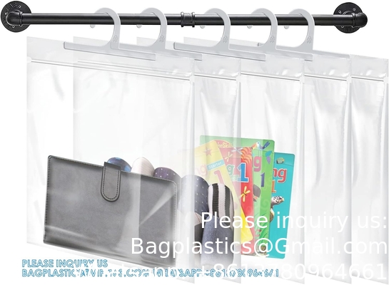 Pack Hanging Storage Bags, Large Hook 10 X 12.5-Inch Clear Plastic Bags For Classroom, Library, And Pharmacy Use