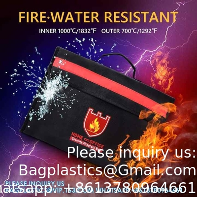 Large Size Fireproof Document Bag Non-Itchy Silicone Coated Fiberglass Waterproof Document Holder With Shoulder Strap