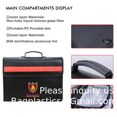 Large Size Fireproof Document Bag Non-Itchy Silicone Coated Fiberglass Waterproof Document Holder With Shoulder Strap
