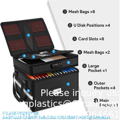 Reflective Strip Hanging Letter Size Fireproof Document Box Lockable Two Layer File Box Organizer