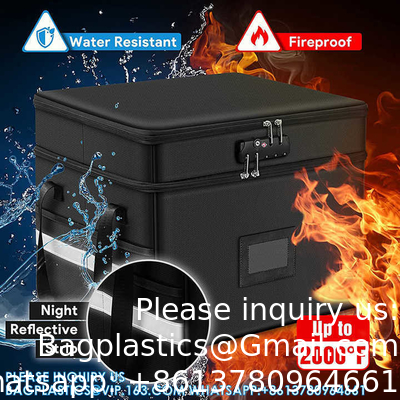 Reflective Strip Hanging Letter Size Fireproof Document Box Lockable Two Layer File Box Organizer