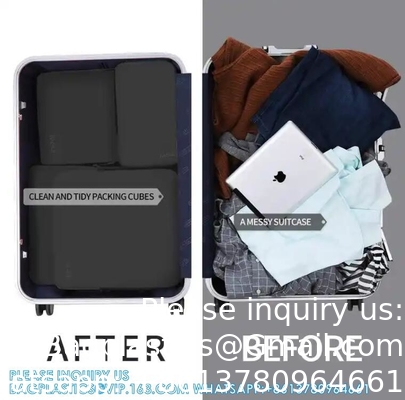Compression Packing Cubes Luggage Organizer With Double Zipper Travel Portable Storage Bag Washable Space Saver