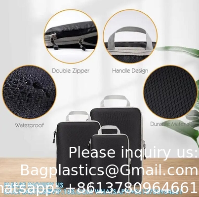 Compression Packing Cubes Luggage Organizer With Double Zipper Travel Portable Storage Bag Washable Space Saver