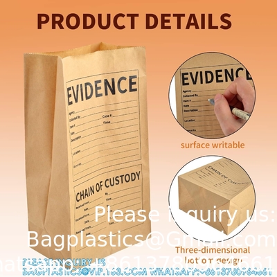 Pack Paper Police Evidence Bags 9.45 * 5 * 3 Inch Crime Scene Paper Evidence Bag For Receipts