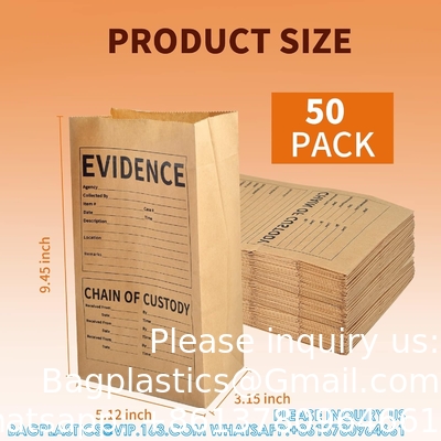 Pack Paper Police Evidence Bags 9.45 * 5 * 3 Inch Crime Scene Paper Evidence Bag For Receipts