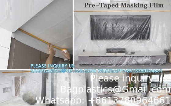 Tape And Drape,Pre-Taped Masking Film, Masking Paper,Paint Adhesive Protective Paper Roll For Covering Skirting