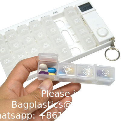 7 Day Medicine Pill Organizer, 4 Reminder Alarms, Loud Sound, 14 Large Compartments, Large Screen, Moisture-Proof, Travel Weekly/Daily Pill Box/Organizer/Case/Container/Dispenser, AM/PM 2 Times A Day