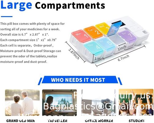 Smart Pill Box,7 Day Pill Organizer,4 Alarm Clocks,AM/PM Automatic Alarm Reminder,Hold Vitamins Fish Oil,Supplements,Travel Pill Or Pillganizer,Suitable For The Elderly, Children, Office Workers