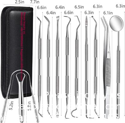 Dental Examination Kit Optional Pieces Stainless Steel Probe & Scaler Diagnostic Instrument Dental Surgical Tool Box Tongue Scraper Tartar Plaque Remover Tooth Cleaner Dental Floss Pick Mouth