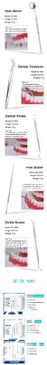 Dental Examination Kit Optional Pieces Stainless Steel Probe & Scaler Diagnostic Instrument Dental Surgical Tool Box Tongue Scraper Tartar Plaque Remover Tooth Cleaner Dental Floss Pick Mouth