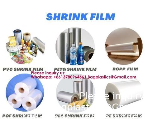 High Shrinkage Clear 40/50 Mic Center Folded Tube, High Shrinkagee Customized 30UM-60UM PETG PVC Shrink Wraps For Beverage Label Printing